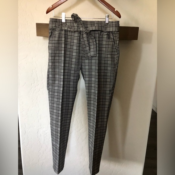 Flog|NWOT Plaid checkered tie waist tapered trousers, size 30•••Business casual - Picture 1 of 12